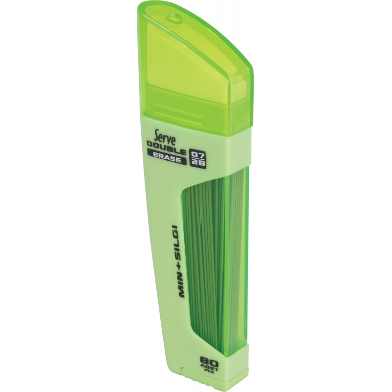 Serve Double Erase, Mine Creion 2b + Radiera, 80 Mine X 0.7 Mm, Corp Verde Fluorescent
