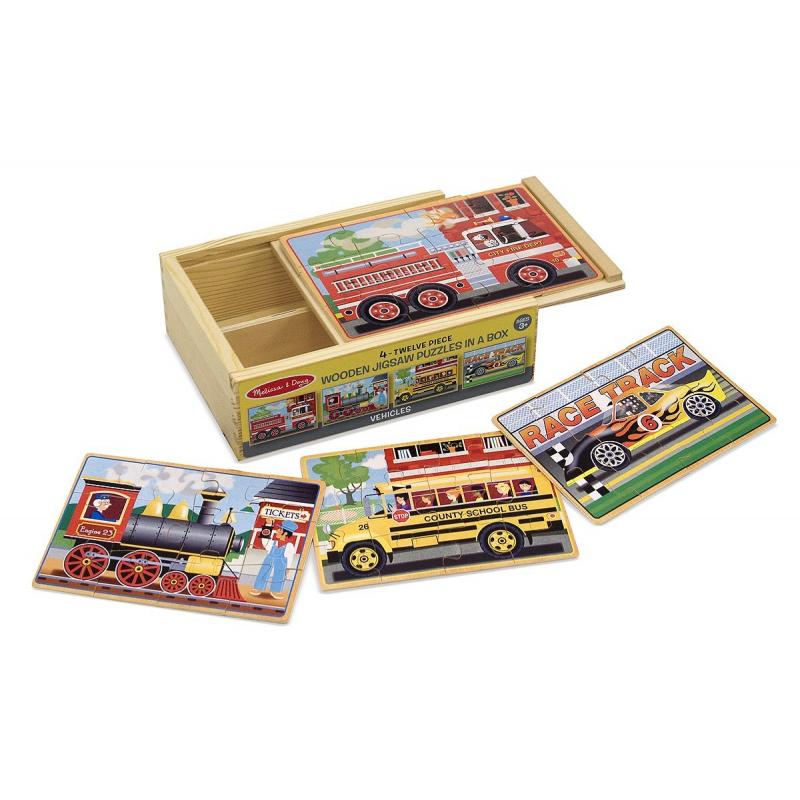 Set 4 puzzle lemn in cutie Vehicule