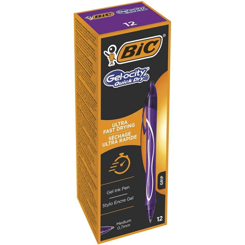 Set 12 Rollere Bic Gelocity Quick Dry, Mov, Varf 0.7 Mm