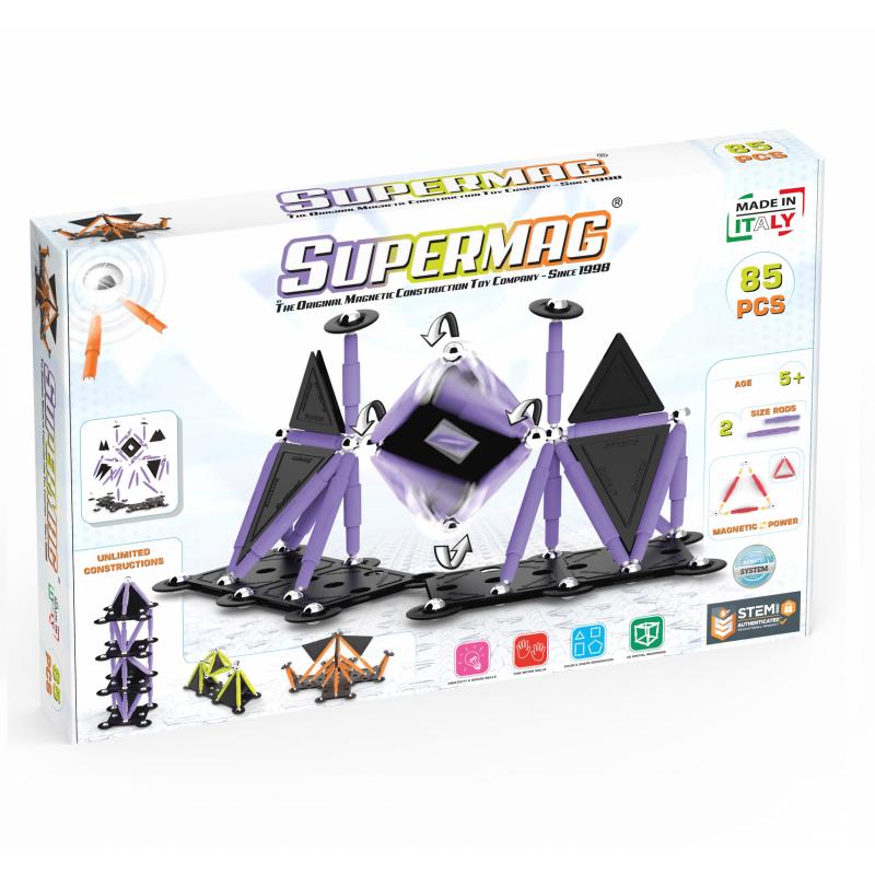 Set de constructie magnetic Supermag Projects Tehnicolor, 85 piese