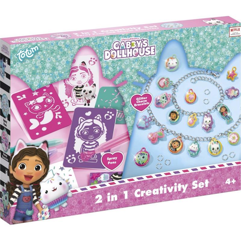 Set creativ 2 in 1, Bratari cu sclipici si carioci spray, Gabby s Dollhouse