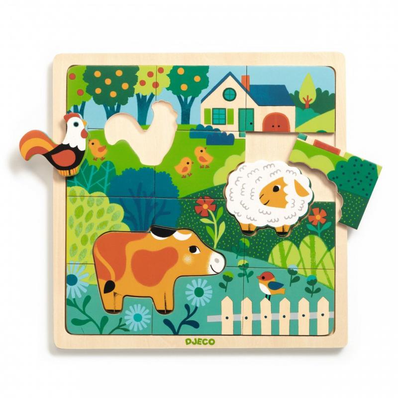 Puzzle lemn Animale de la ferma, Djeco