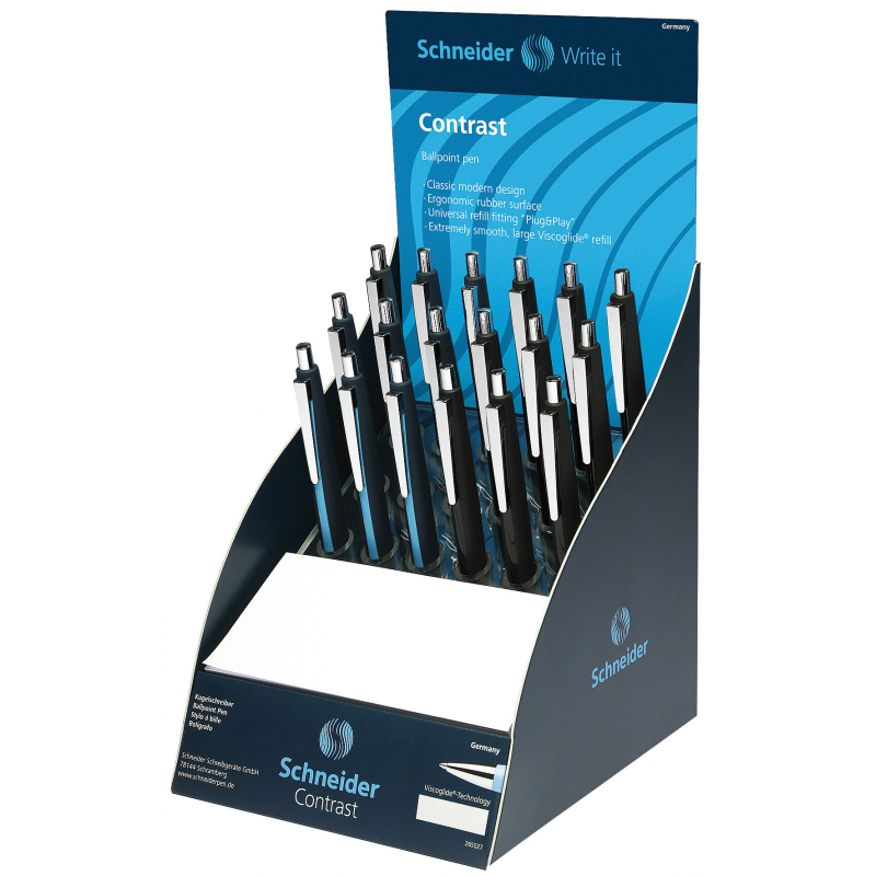 Display Schneider Contrast, 18 Pixuri - (9 X Corp Bleu/bleumarin, 9 X Corp Negru) - Scriere Albastra