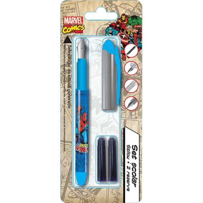 Stilou Basic cu 2 Rezerve din Plastic pentru Baieti, Model Spiderman