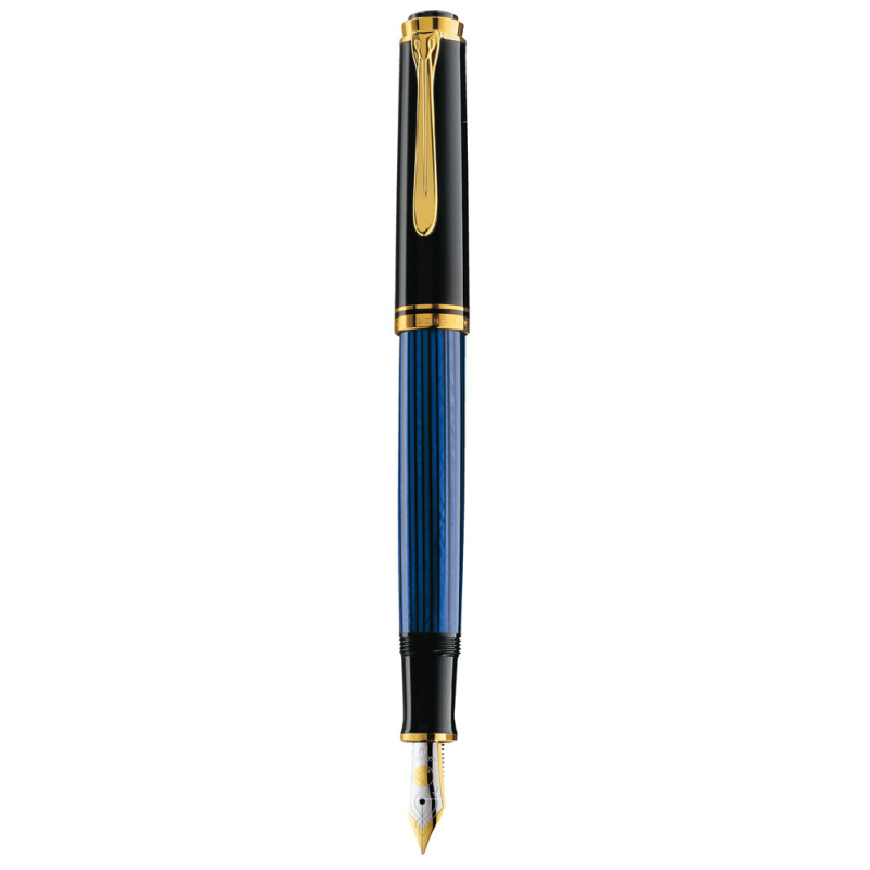 Stilou Souveran M400 Ef,penita Aur 14k,accesorii Placate Cu Aur,negru-albastru