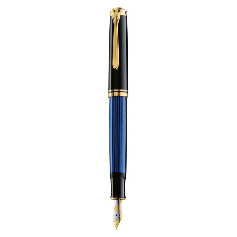 Stilou Souveran M600 Ef,penita Aur 14k,accesorii Placate Cu Aur,negru-albastru