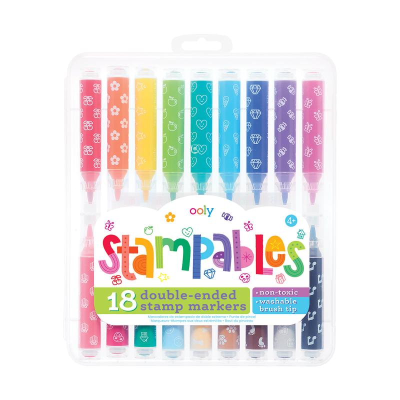 Carioci lavabile duble cu stampile Stampables- Set de 18