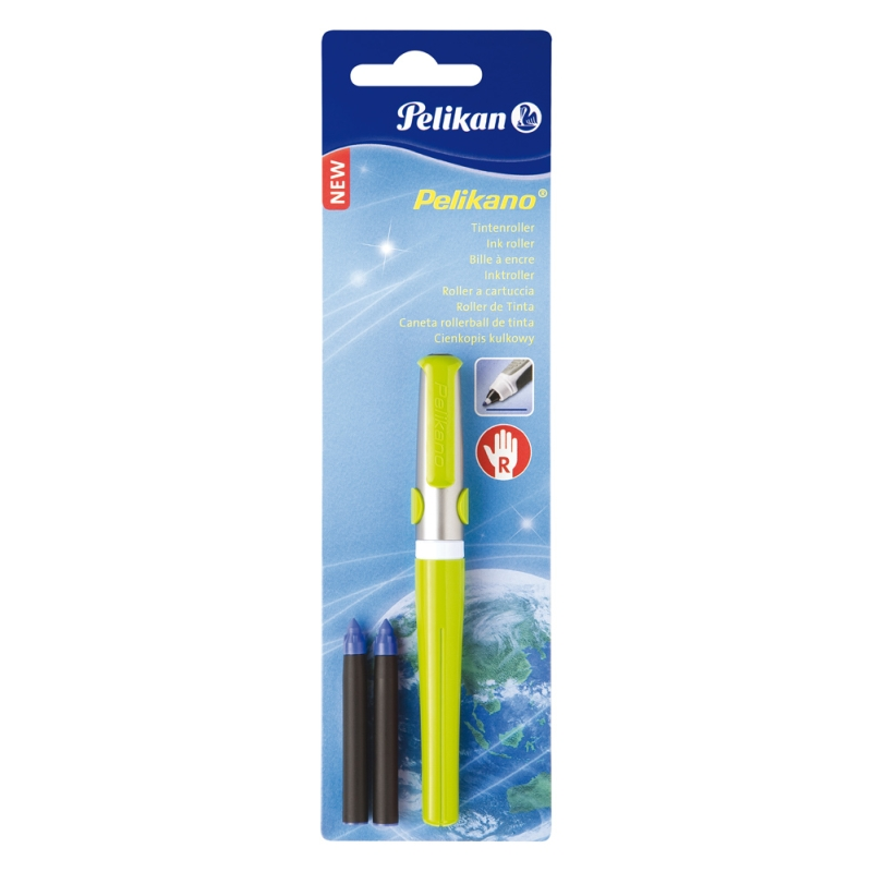 Roller Pelikano Verde Grip Pentru Dreptaci 2 Rezerve Albastre Blister