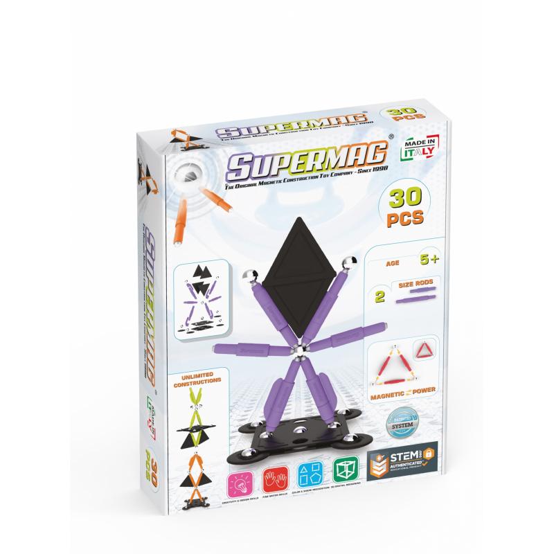 Set de constructie magnetic Supermag Projects Technicolor, 30 piese