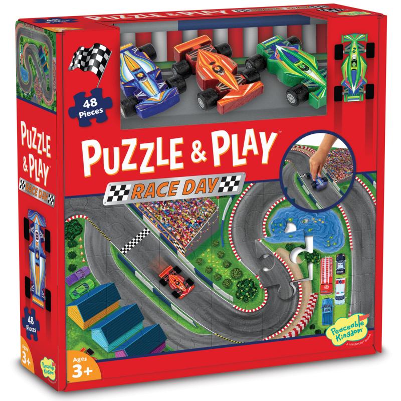 Joc 2 in 1, Puzzle and play, Masini de curse, Peaceable Kingdom