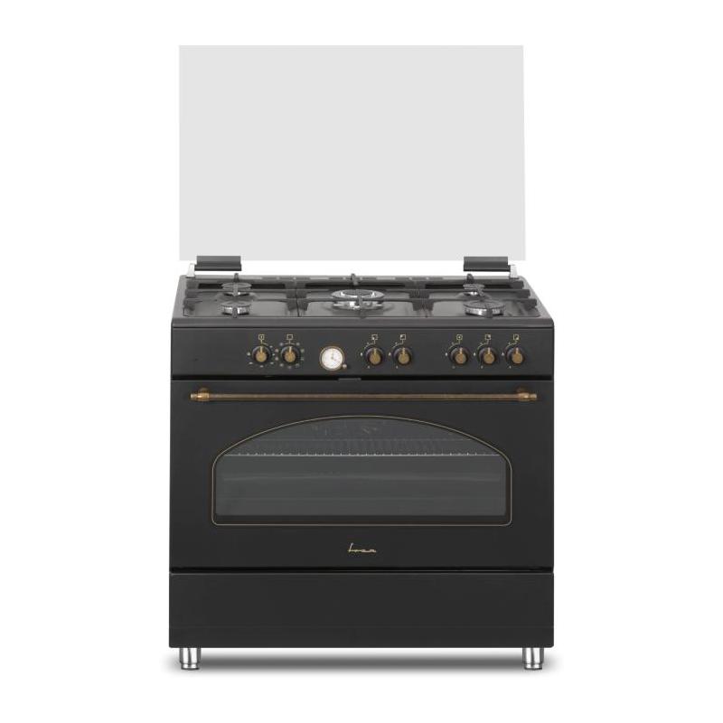 Aragaz Fram FFSC-S90MLITGCF-RBK, Mixt, Multifunctional, 5 arzatoare, Wok, Aprindere electrica, Gratar fonta, Timer, Grill, Ventilatie, Lumina cuptor, Duze GPL incluse, 90 cm, Negru