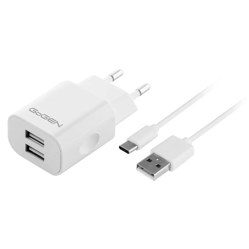 Incarcator de retea GoGEN ACH 205 CW, 2 x USB, 5V/2A, 10W, cablu USB-C 1m, alb