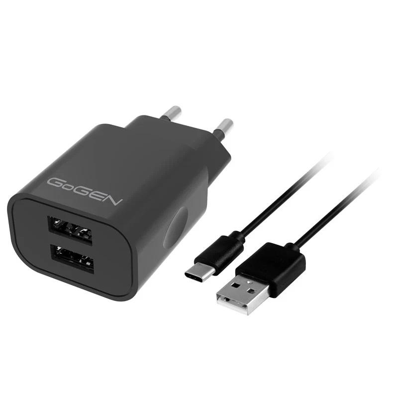 Incarcator de retea GoGEN ACH 205 CB, 2 x USB, 5V/2A, 10W, cablu USB-C 1m, negru