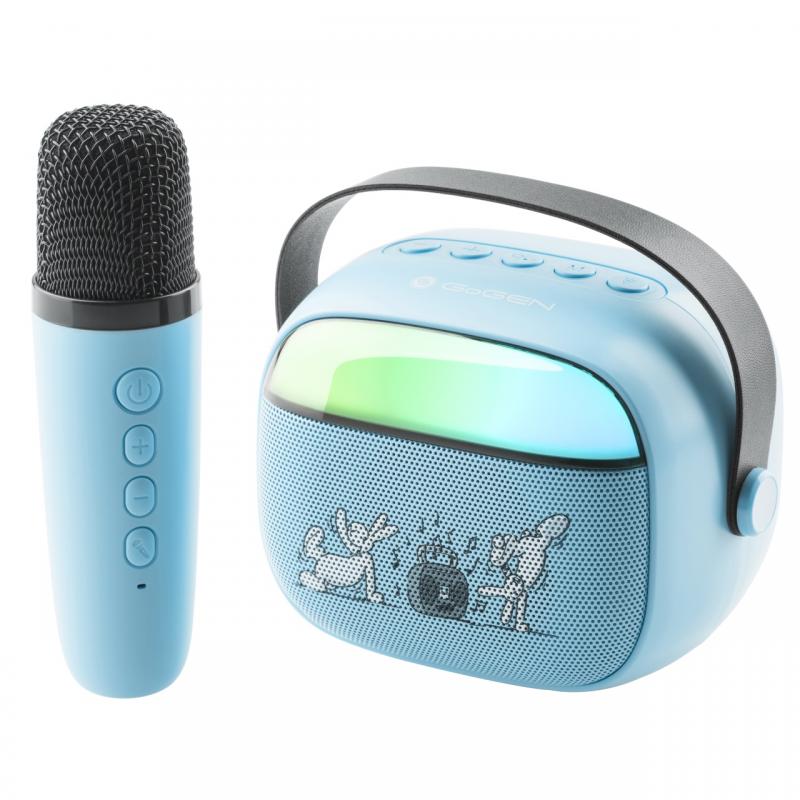 Boxa portabila pentru copii GoGEN BOB si BOBEK PARTY, 3.2 W, USB, Micro SD, microfon fara fir, 3.7V/1200mAh, albastru