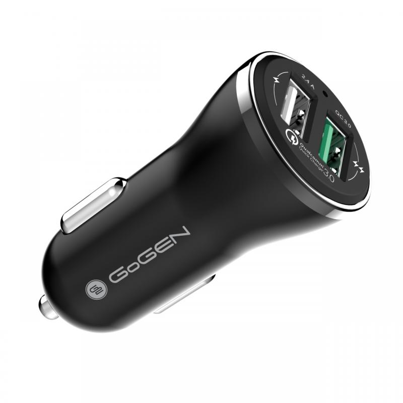 Adaptor incarcare priza auto GoGEN CHQ 27, 2x USB, 2.4A cu functie de incarcare rapida QC 3.0, 18W, negru