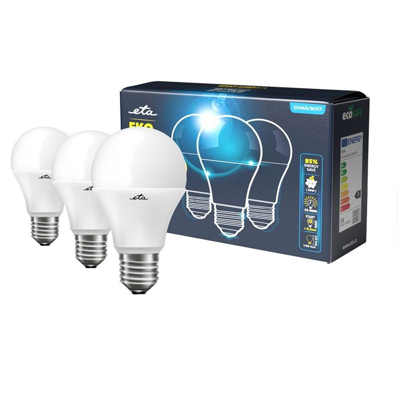 Set 3 becuri economice LED ETA EKO Classic, 15W (99W), E27, lumina neutra