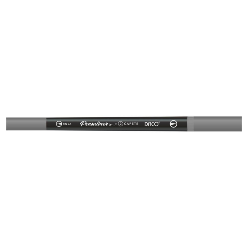 Pix Liner cu Doua Capete Daco Pensuliner, Varf Metalic 0.4 mm si Varf Tip Pensula, Gri