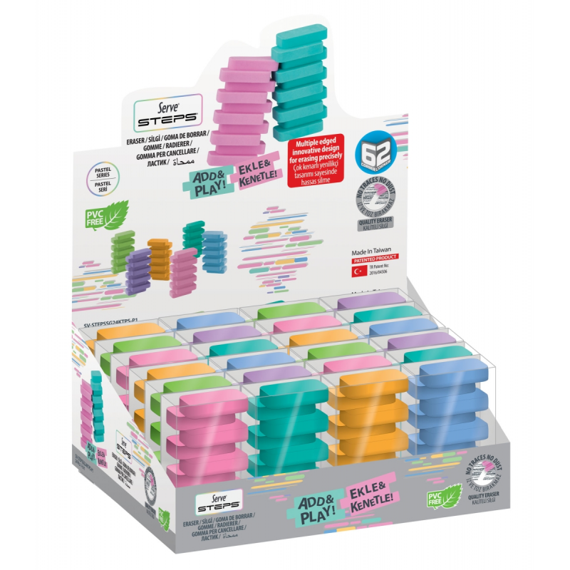 Radiera Steps, Culori Pastel, 1 Bucata/blister, Prezentare Pe Display 24 Bucati