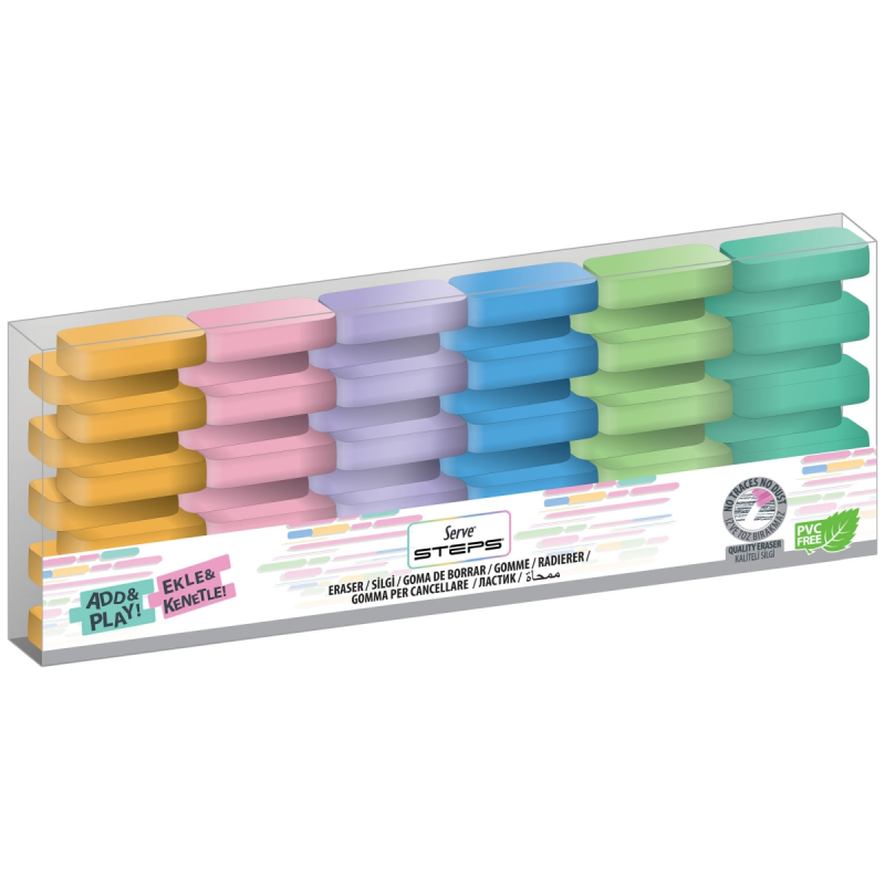 Radiera Steps, Culori Pastel, Set 6 Bucati/blister