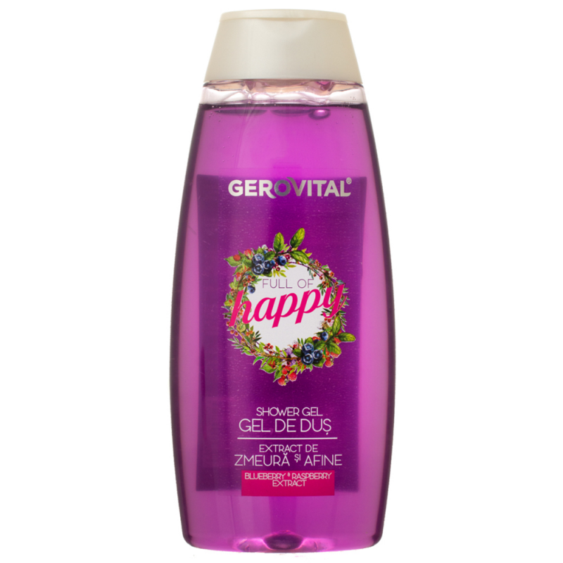 Gel de Dus Gerovital cu Extract de Zmeura si Afine, Full of Happy, 250 ml