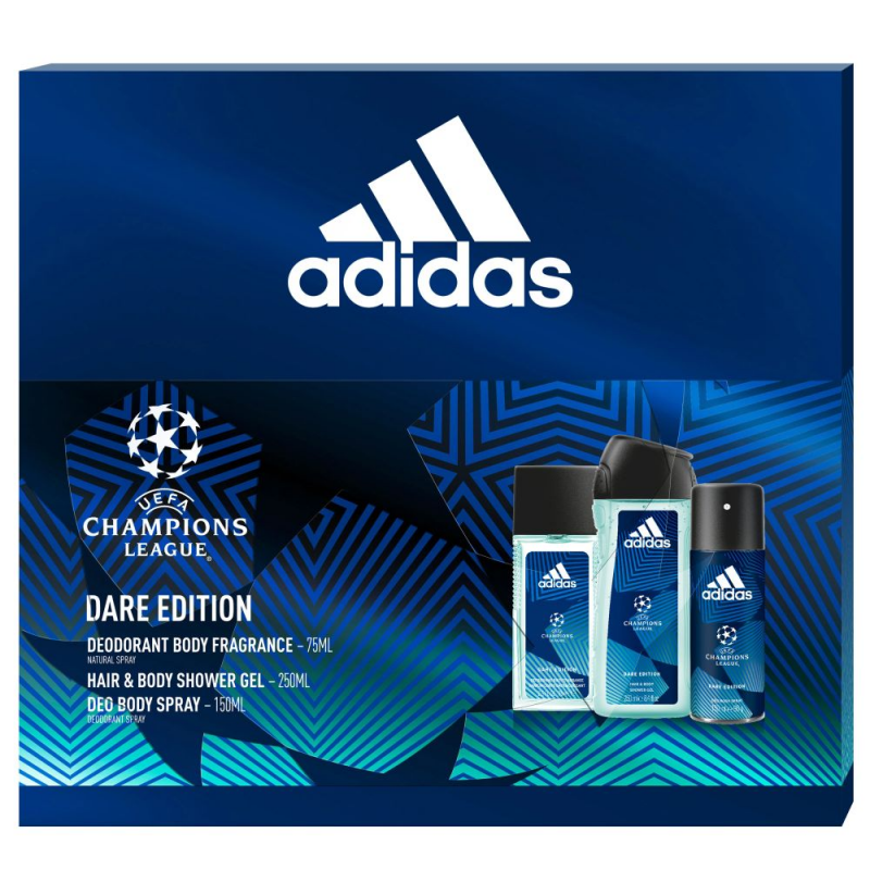 Set 3 Produse Adidas Dare Edition, Spray de Corp 75 ml, Gel de Dus 250 ml, Deodorant 150 ml