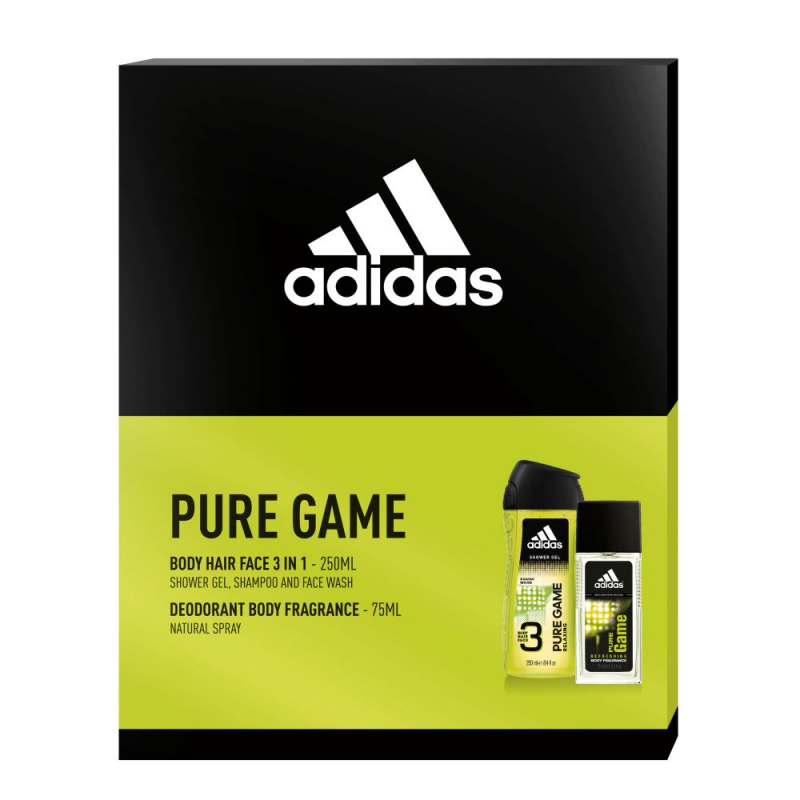 Set 2 Produse Adidas Pure Game, Gel de Dus 250 ml, Spray de Corp 75 ml