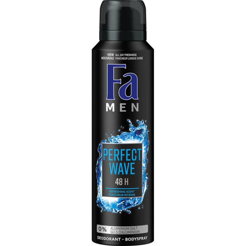 Deodorant Spray Fa Men Perfect Wave, 150 ml, Protectie Pana la 48h, Fara Sare de Aluminiu, Parfum Revigorant