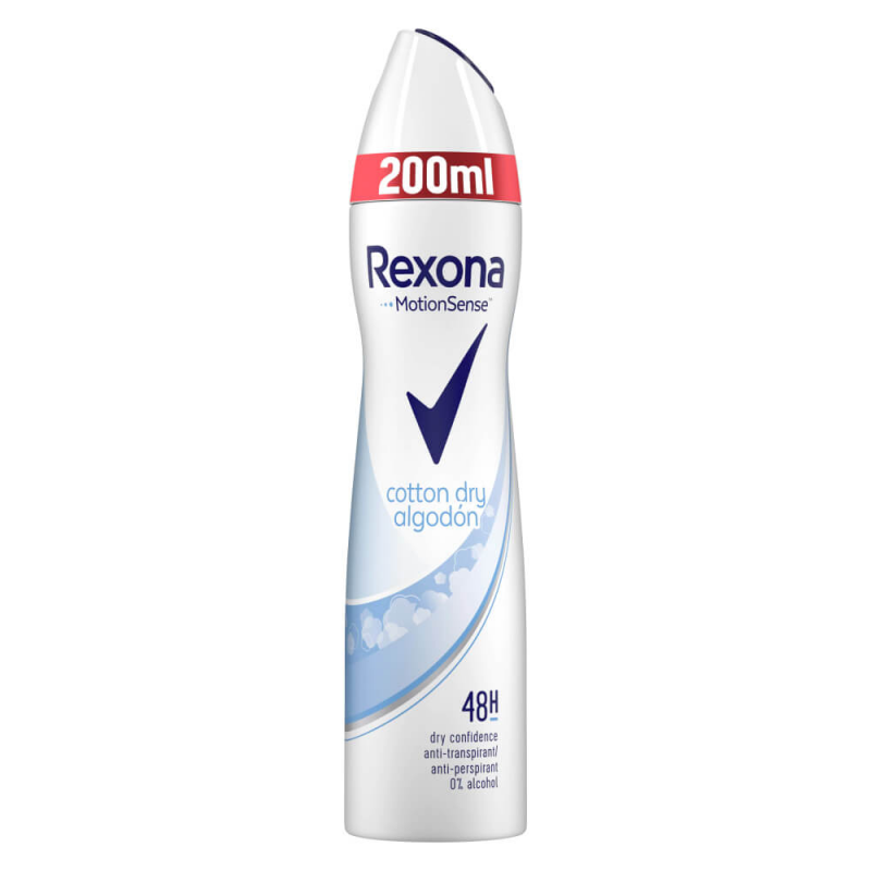 Deodorant Spray Antiperspirant Rexona 200 ml, MotionSense Cotton Dry Algodon