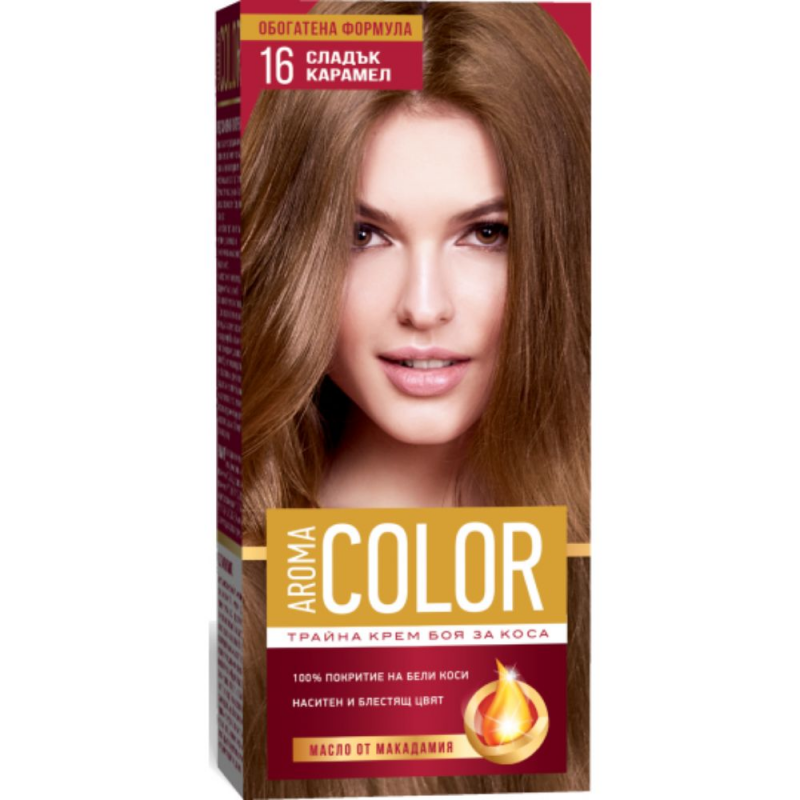 Vopsea de Par Permanenta AROMA Color, 16 Nuanta Caramel Deschis, 90 ml