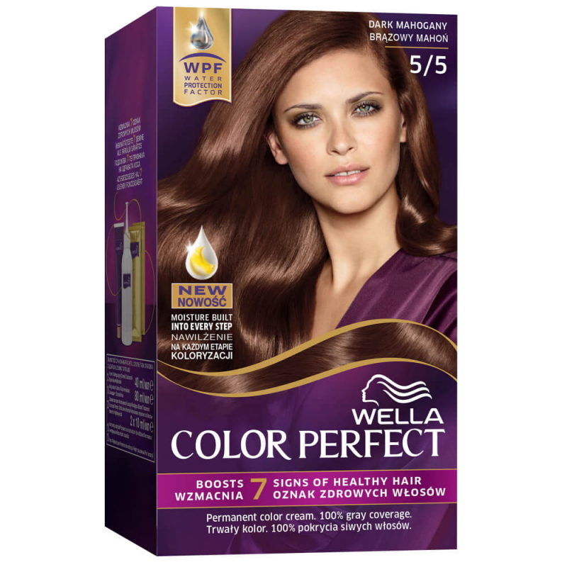 Vopsea de Par Permanenta Wella Color Perfect 5/5, Mahon Inchis, 140 ml, Cu Amoniac