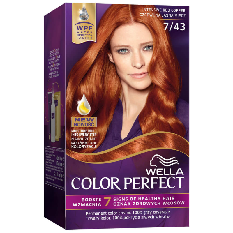 Vopsea de Par Permanenta Wella Color Perfect 7/43, Rosu Cupru Intens, 140 ml, Cu Amoniac