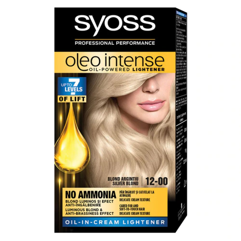 Vopsea de Par Permanenta, Fara Amoniac, SYOSS Oleo Intense, 12-00 Nuanta Blond Argintiu, 115 ml