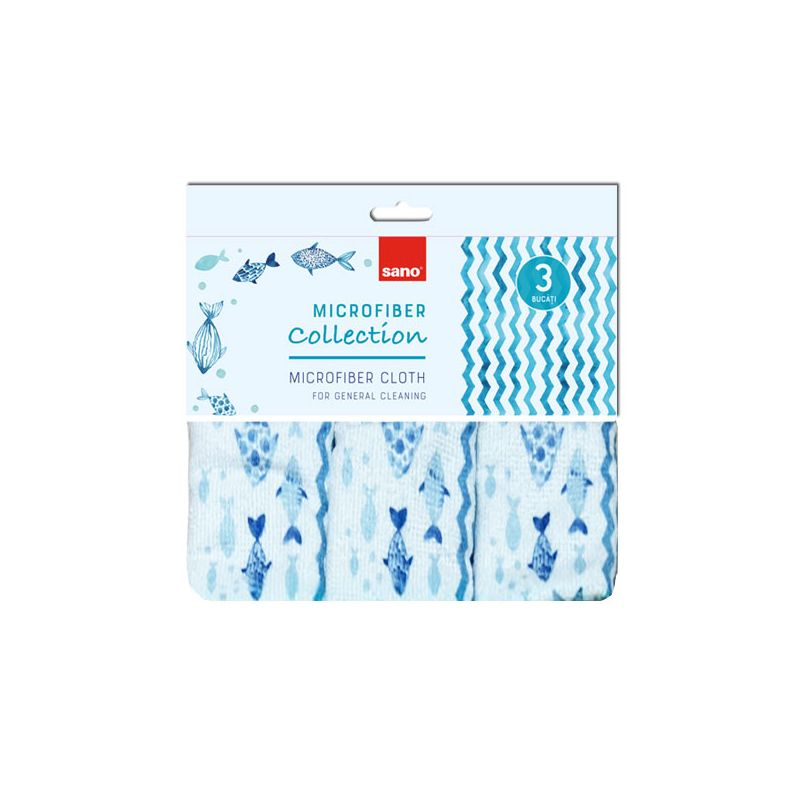 Set 3 lavete microfibra Sano-Spark-Design 30x30 cm, blue