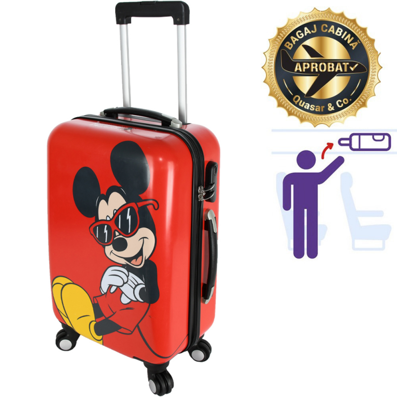 troler 149 x 119 x 171 cm Troler cabina Disney, 50 x 34 x 21 cm, geamantan Love Mickey, rosu-negru