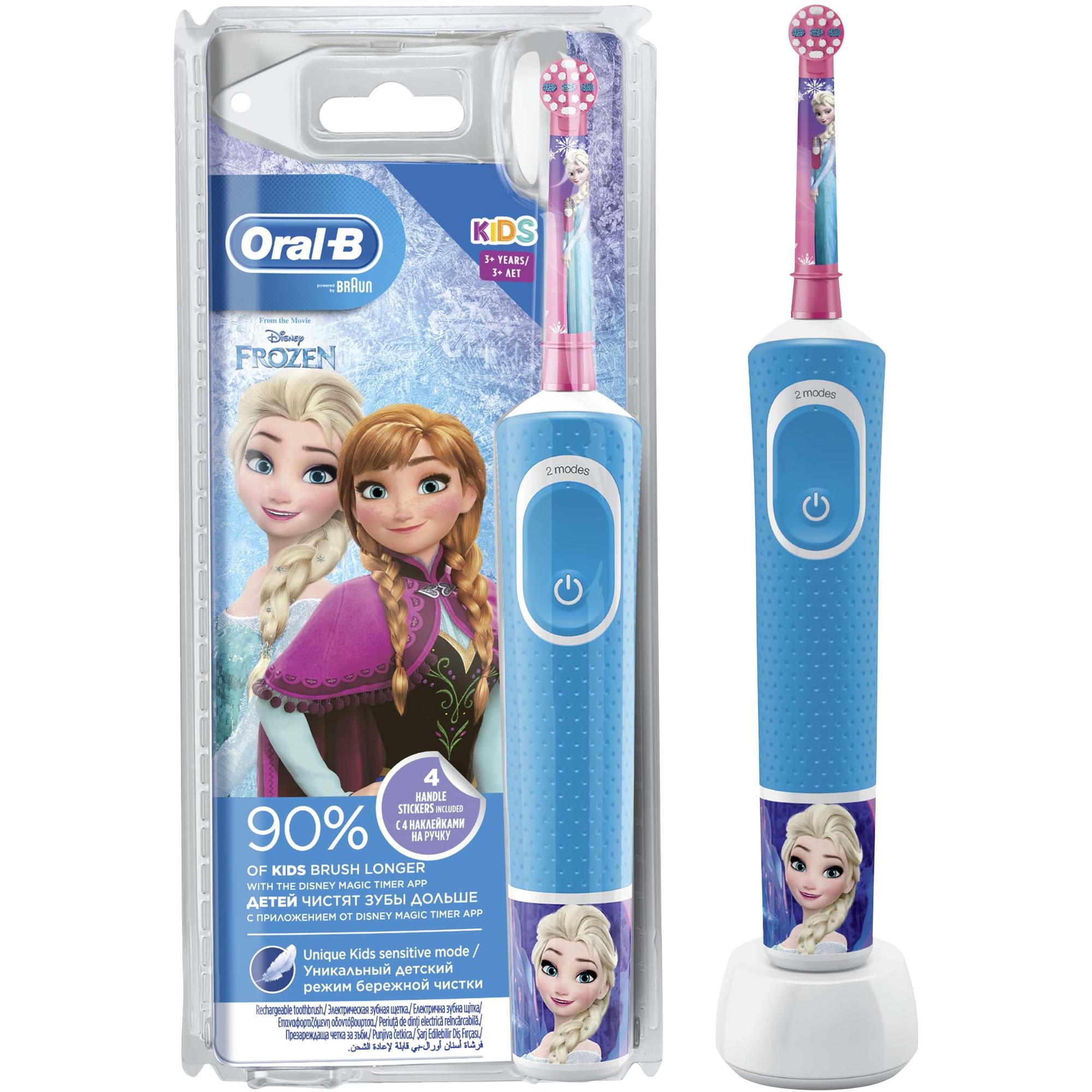 Periuta de dinti electrica pentru copii Oral-B Vitality D100.413.2K Frozen, 7600 oscilatii, 2 programe, 1 capat, 4 stickere, Albastru