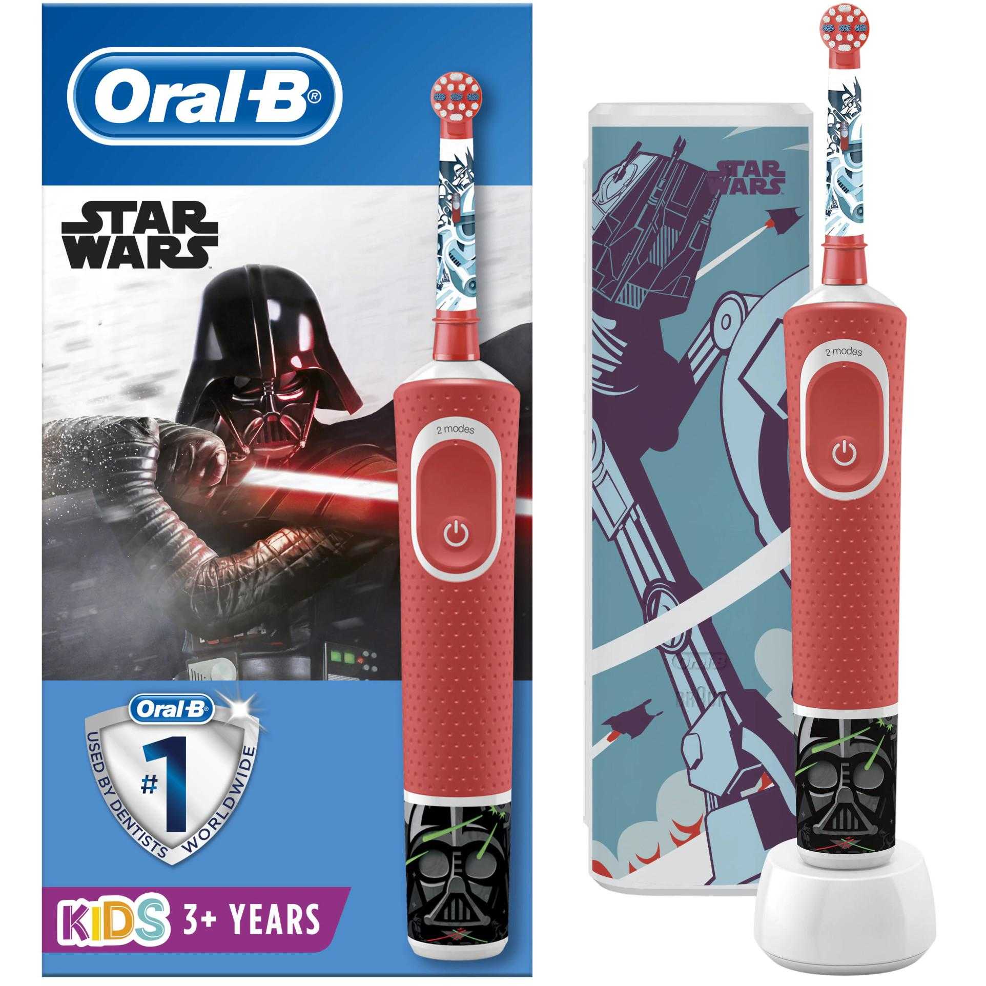 Periuta de dinti electrica pentru copii Oral-B Vitality Star Wars, 2 programe, 1 capat, Trusa de calatorie, Rosu