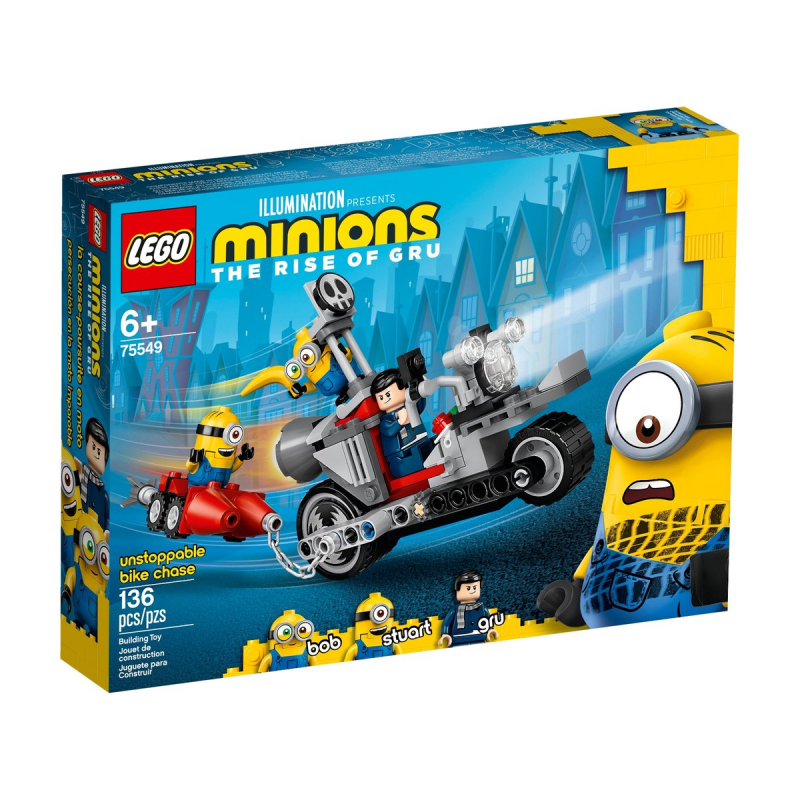 jocuri cu masini de politie in urmarire LEGO Minions - Urmarire de neoprit cu motocicleta 75549