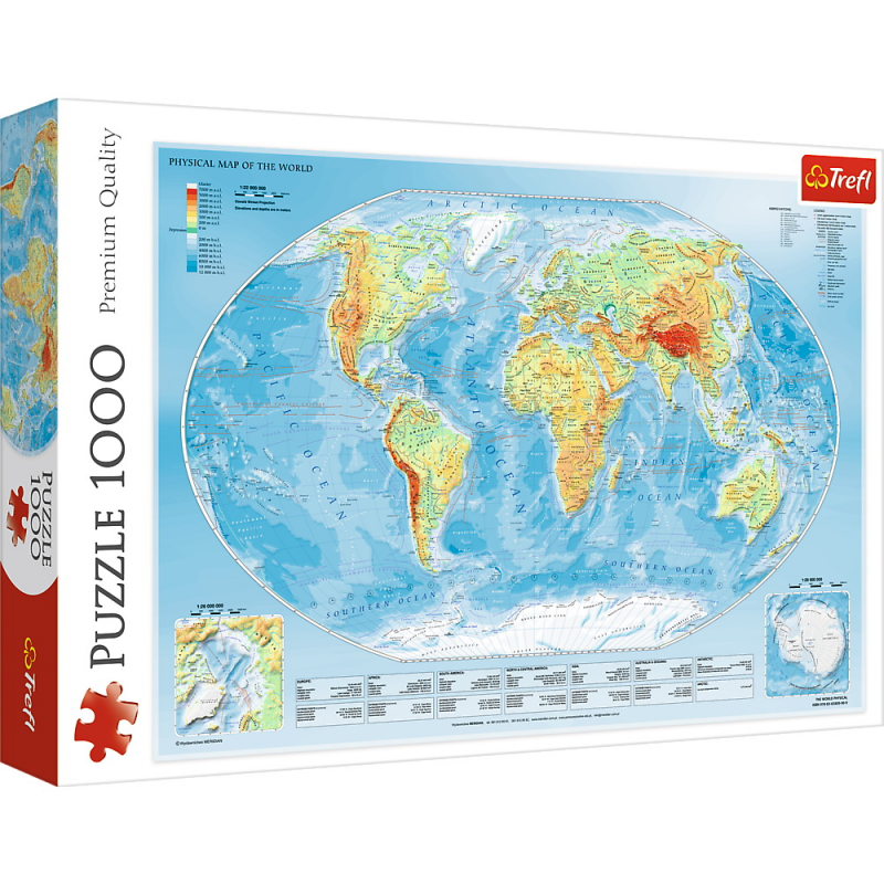 harta interactiva a lumii momki cu animale Puzzle Trefl 1000 Harta Fizica A Lumii