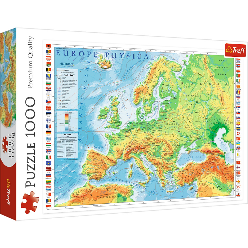 harta geografica a europei in limba romana Puzzle Trefl 1000 Harta Fizica A Europei