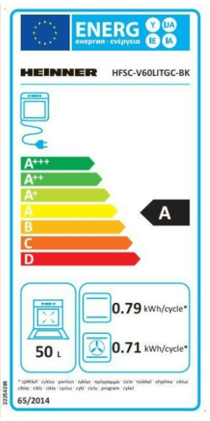 Aragaz mixt Heinner HFSC-V60LITGC-BK, 4 arzatoare, Aprindere electrica plita, Cuptor electric, 6 functii, Timer, Grill, Negru