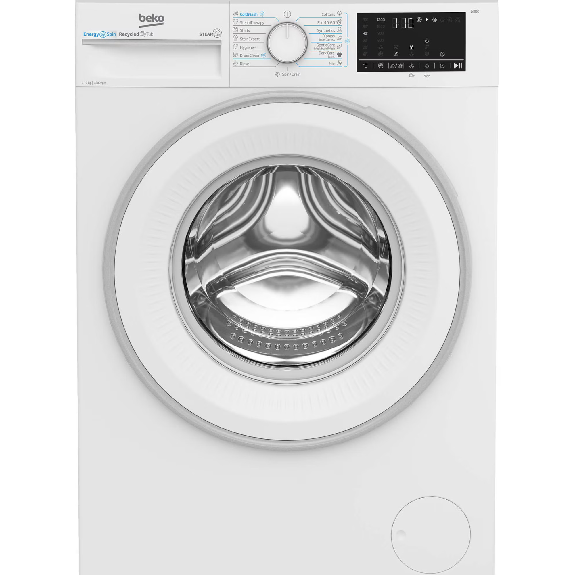 Masina de spalat rufe Beko B3WFU49415WBES ES, 9 kg, 1200 RPM, EnergySpin, Alb, Clasa A