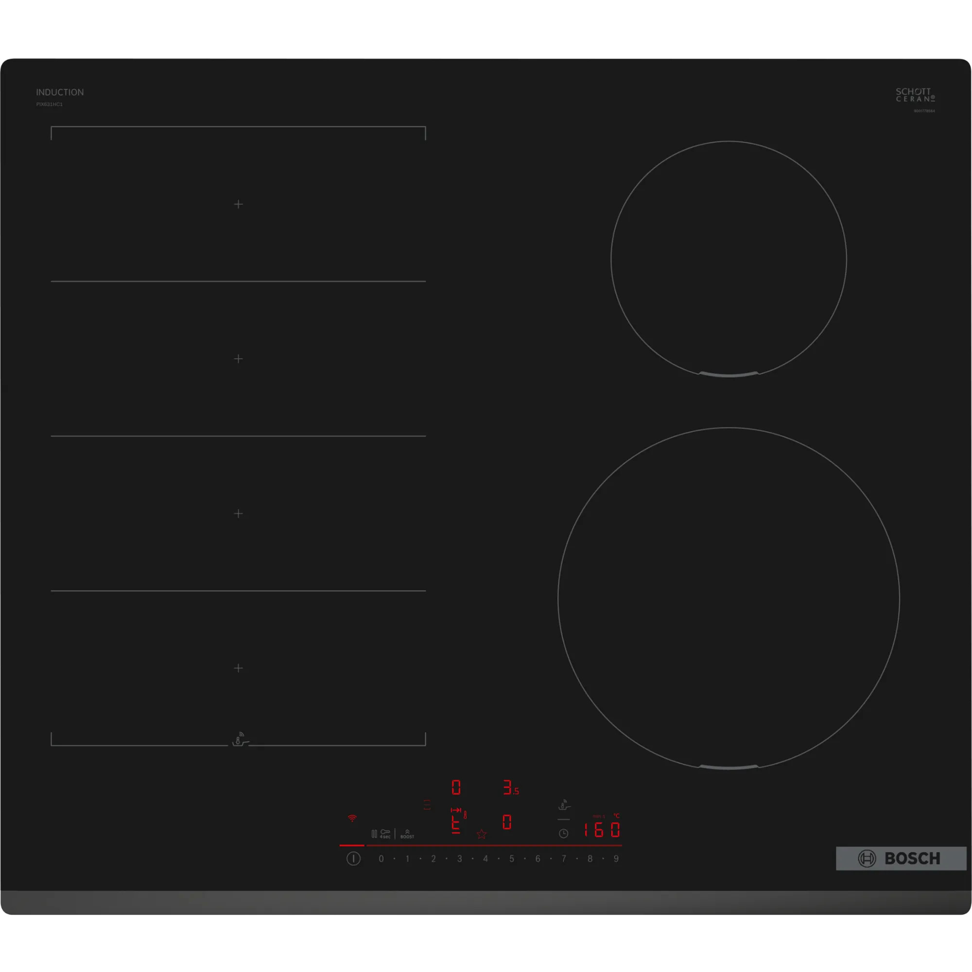 Plita incorporabila Bosch PIX631HC1E, Inductie, 4 zone de gatit, Negru