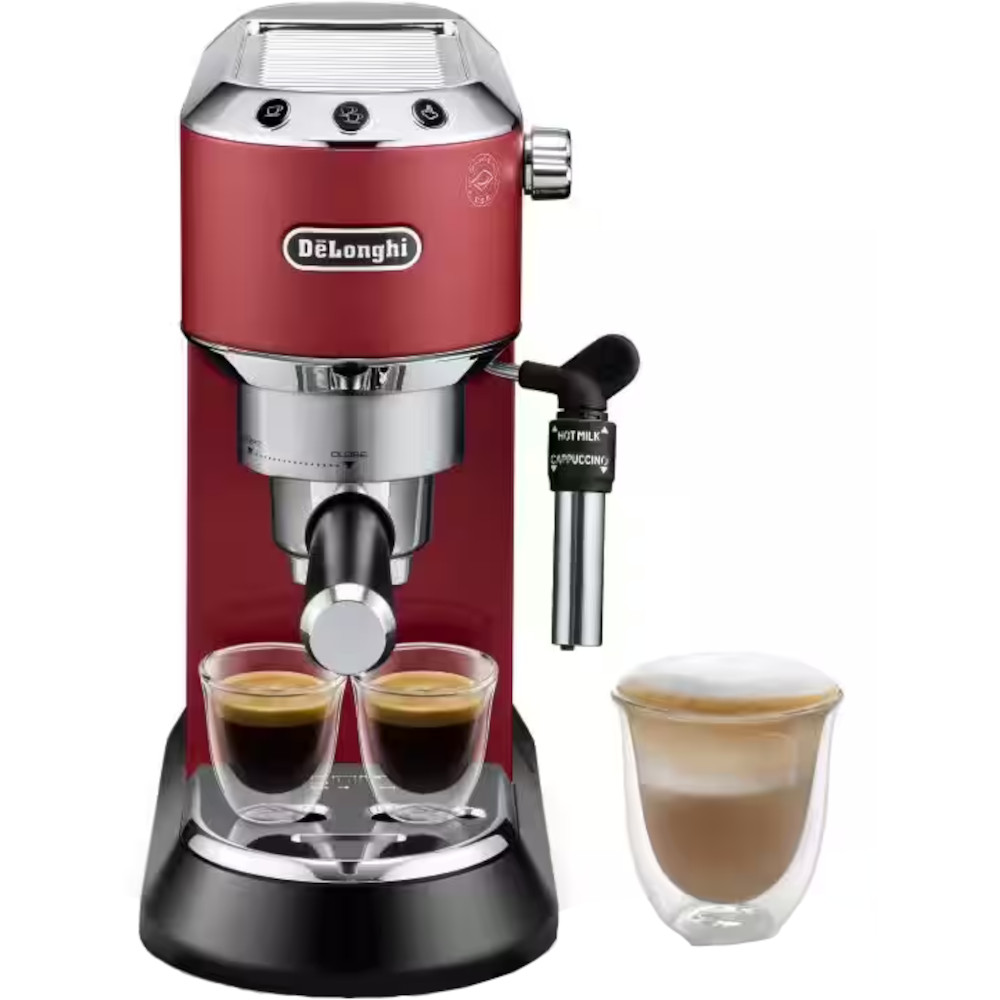 Espressor manual DeLonghi Dedica EC685.RD, 1300 W, 1.1 L, 15 bar, Rosu