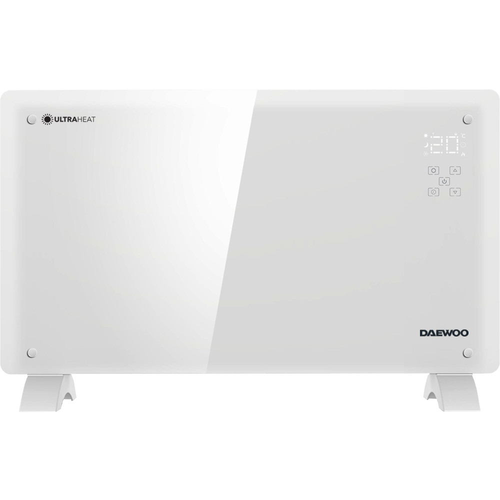 Convector electric smart Daewoo DGH1500WIFI, 1500 W, Suprafata incalzire sticla, Wi-Fi, Compatibil Android si iOS, Touch control, Display LED, Timer, Alb