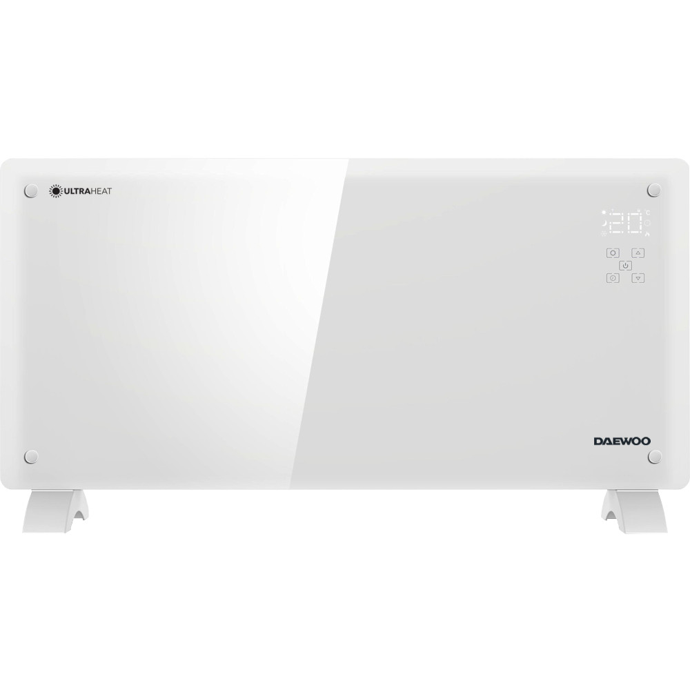 Convector electric smart Daewoo DGH2000WIFI, 2000 W, Suprafata incalzire sticla, Wi-Fi, Compatibil Android si iOS, Touch control, Display LED, Timer, Alb