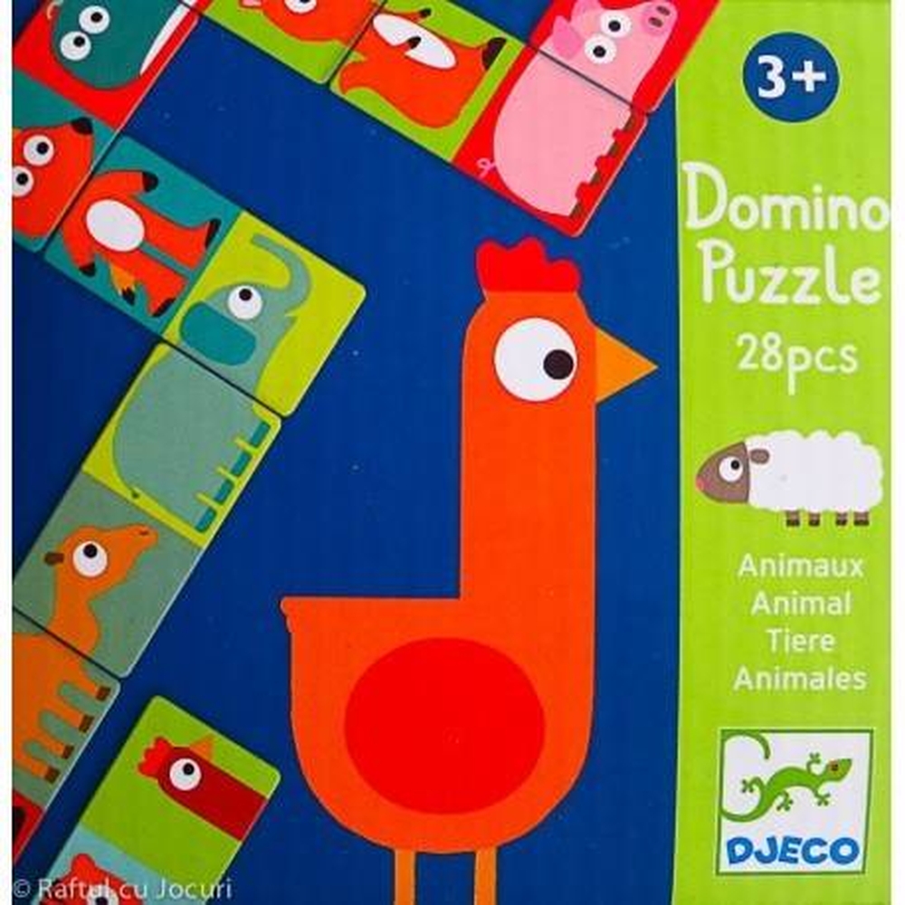 Djeco Domino animo puzzle cu dimensiuni 12 x 12 cm