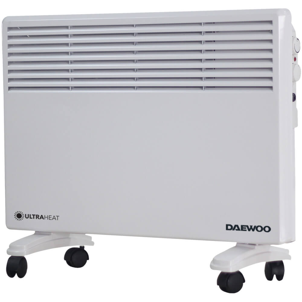 Convector electric Daewoo DPH1500W, 1500 W, 2 trepte de putere, Protectie la supraincalzire, Termostat reglabil, Indicator luminos, Alb