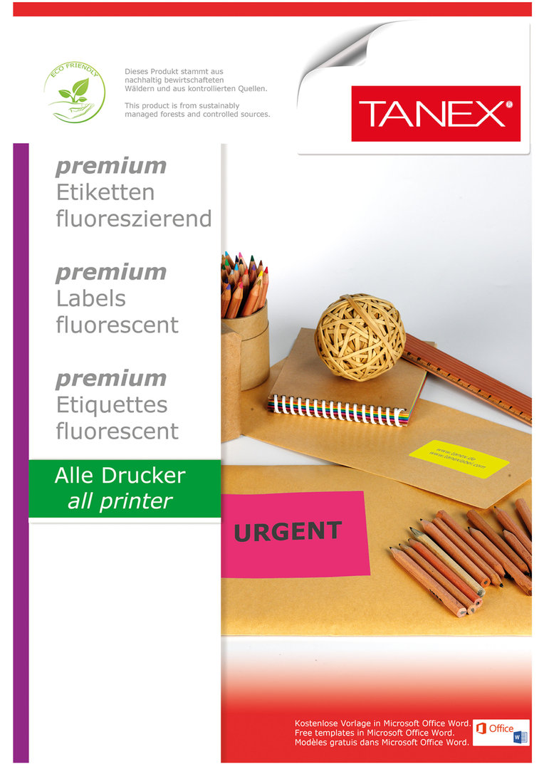 Etichete Color Autoadezive, 24/a4, 64 X 34mm, 25 Coli/top, Tanex - Galben Fluorescent
