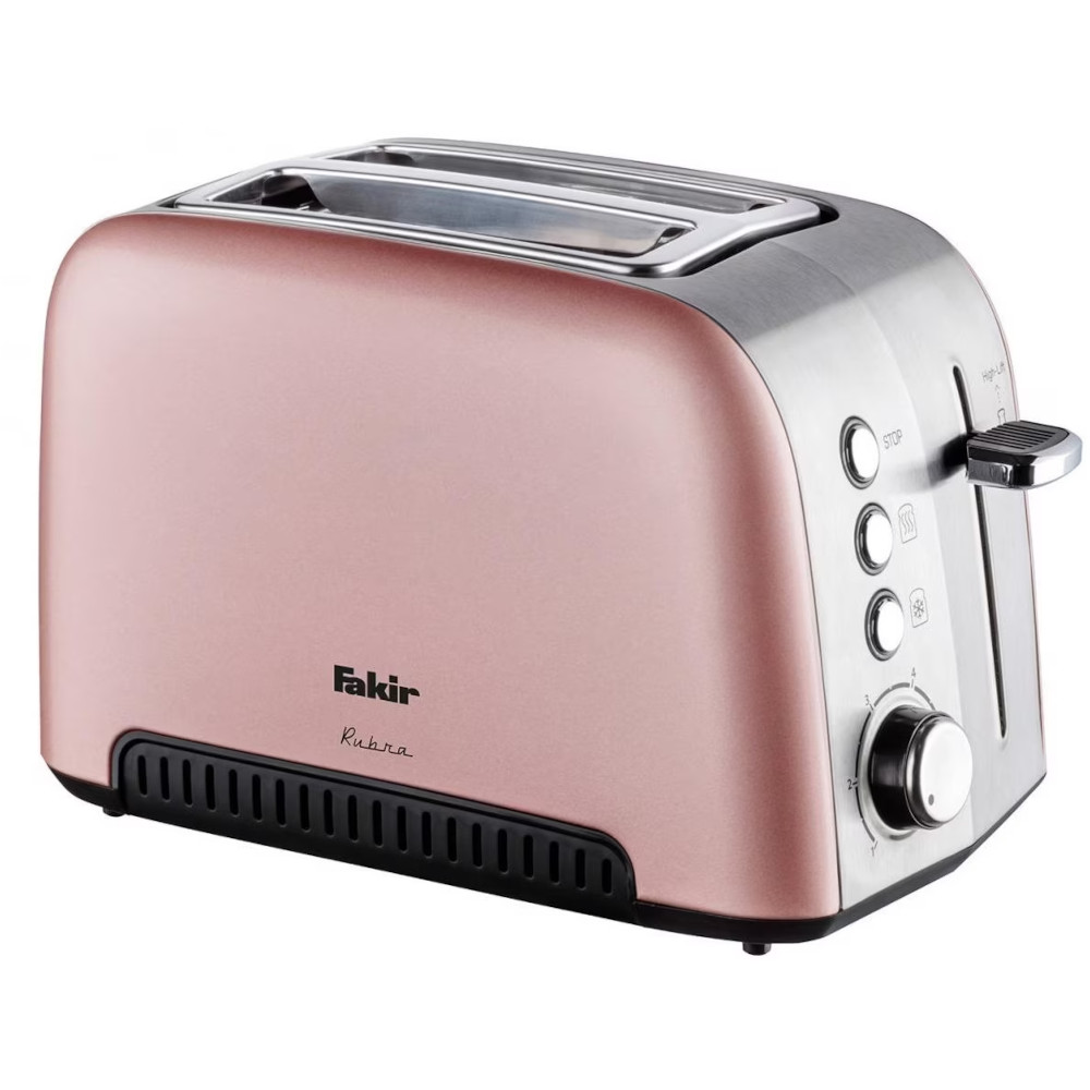 Prajitor de paine Fakir Rubra, 980 W, 2 felii, Grad de rumenire ajustabil, 6 trepte, Inox, Functie dezghetare, Roz