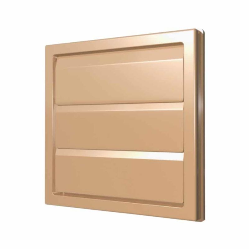 Grila ventilatie Ø100mm patrata cu jaluzele gravitationale, exterior 150x150, ASA plastic Beige